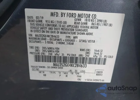 2019 Ford Ecosport Se из США, поврежденный, VIN MAJ3S2GE4KC284633